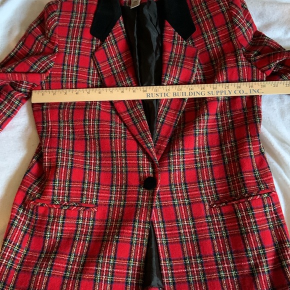 Kim Rogers vintage plaid blazer red & black holiday goth punk velvet collar - Picture 8 of 10